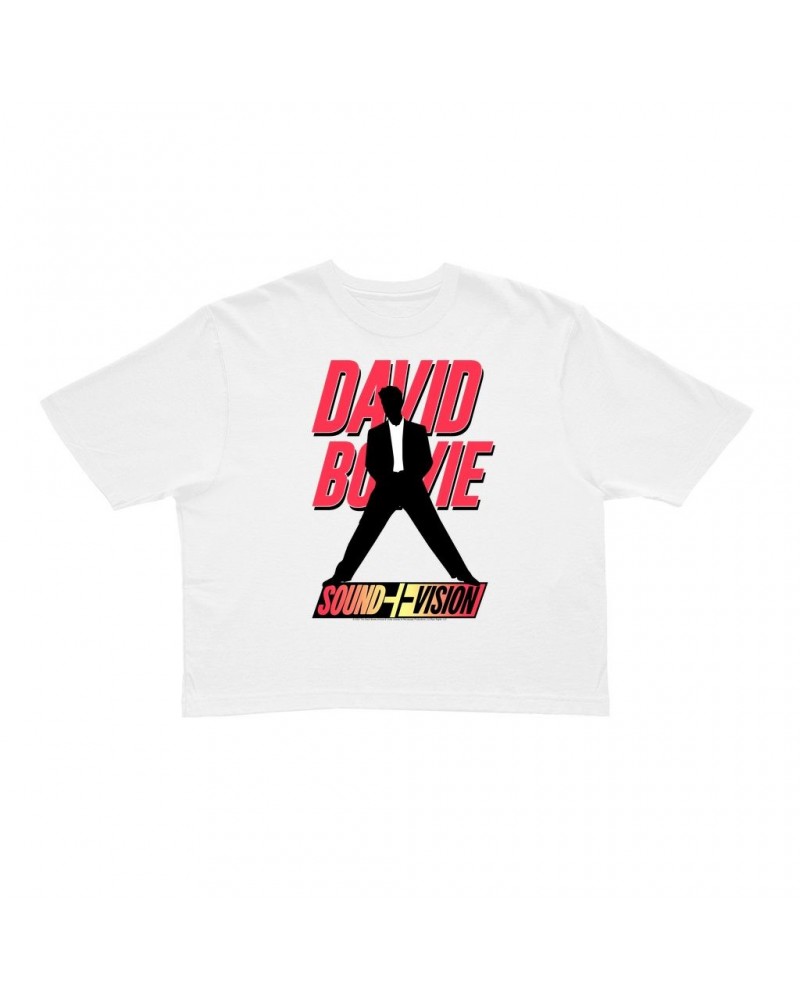 David Bowie Ladies' Crop Tee | Neon 1991 Euro Vision Design Crop T-shirt $11.59 Shirts