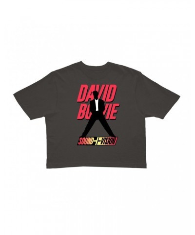 David Bowie Ladies' Crop Tee | Neon 1991 Euro Vision Design Crop T-shirt $11.59 Shirts