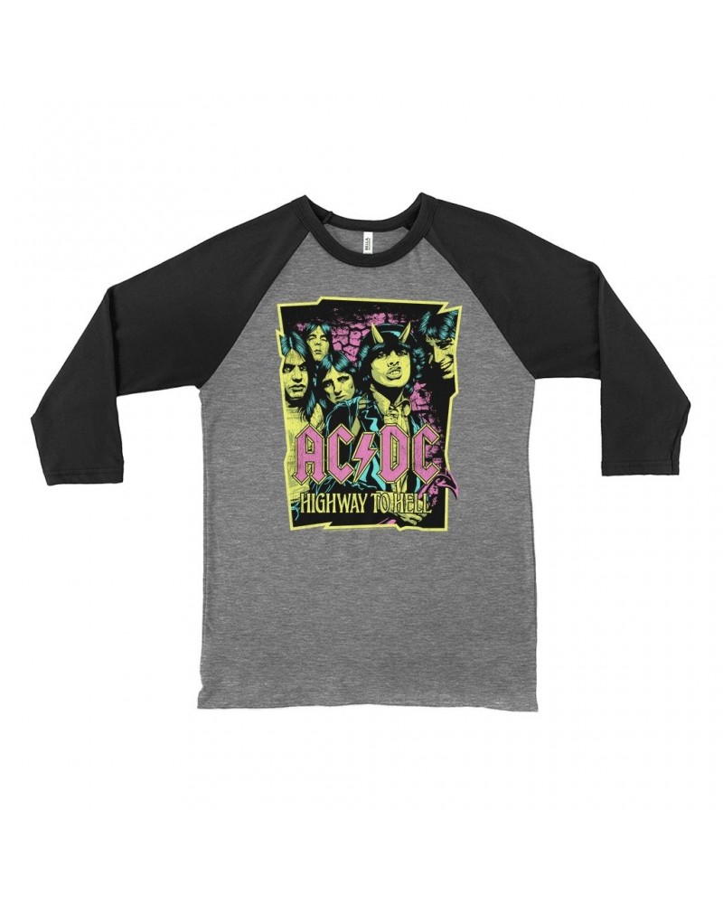 AC/DC 3/4 Sleeve Baseball Tee | Highway To Hell Neon Design Shirt $9.28 Shirts