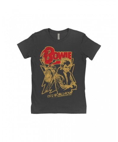 David Bowie Ladies' Boyfriend T-Shirt | 1972 World Tour Design Distressed Shirt $8.48 Shirts