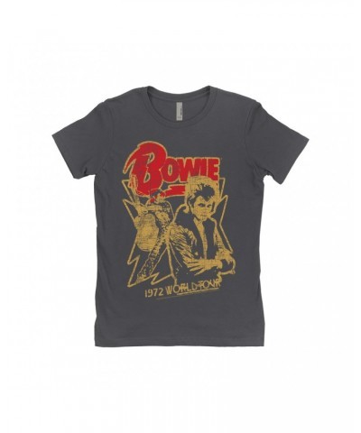 David Bowie Ladies' Boyfriend T-Shirt | 1972 World Tour Design Distressed Shirt $8.48 Shirts