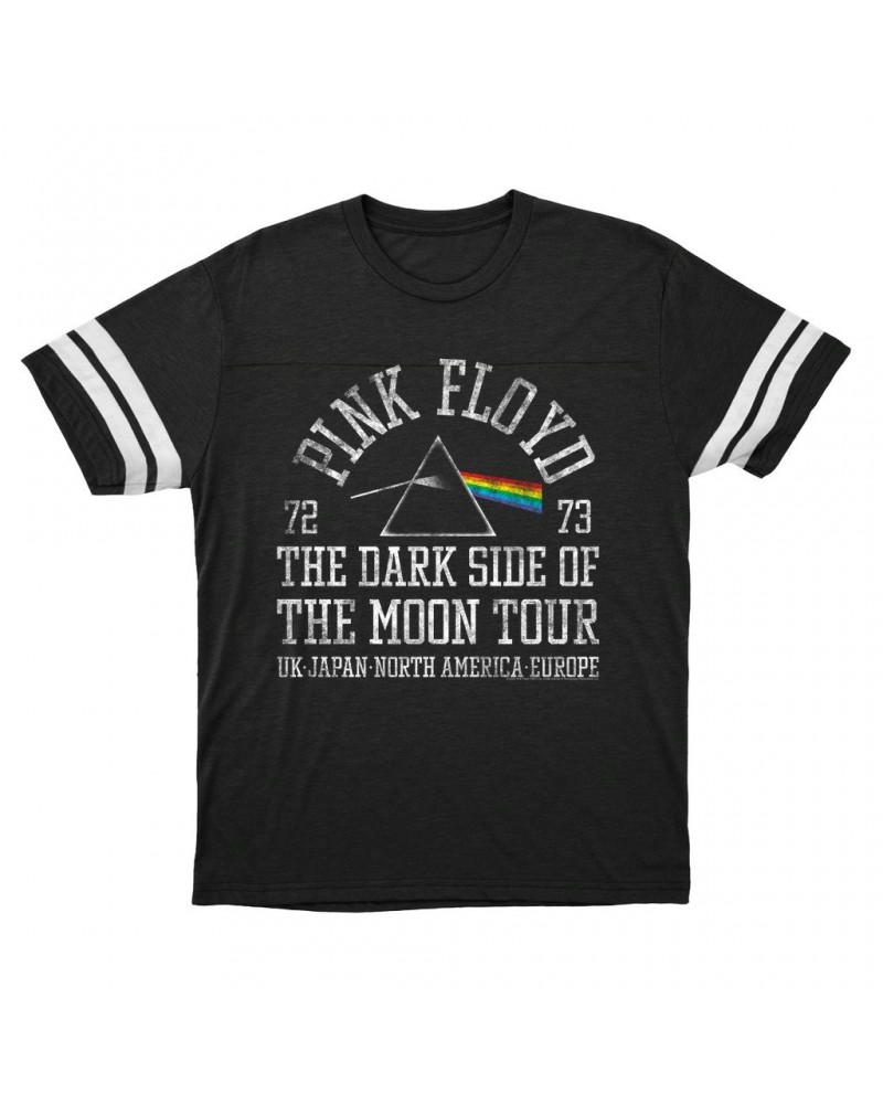 Pink Floyd T-Shirt | Dark Side Of The Moon World Tour 72-73 Distressed Football Shirt $13.18 Shirts