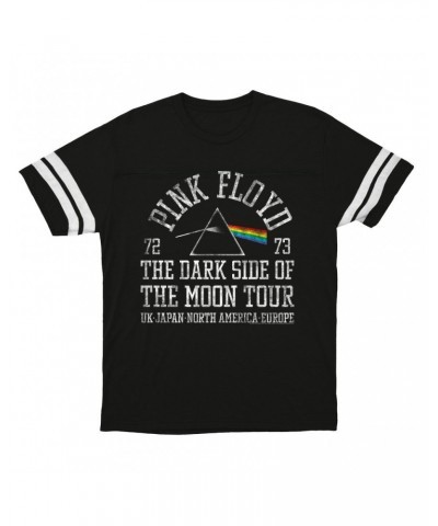 Pink Floyd T-Shirt | Dark Side Of The Moon World Tour 72-73 Distressed Football Shirt $13.18 Shirts