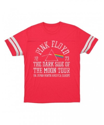 Pink Floyd T-Shirt | Dark Side Of The Moon World Tour 72-73 Distressed Football Shirt $13.18 Shirts