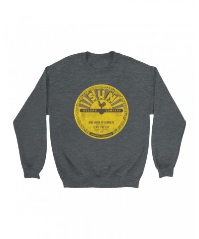 Elvis Presley Sweatshirt | Blue Moon Of Kentucky Record Label Distressed Sweatshirt $15.73 Sweatshirts