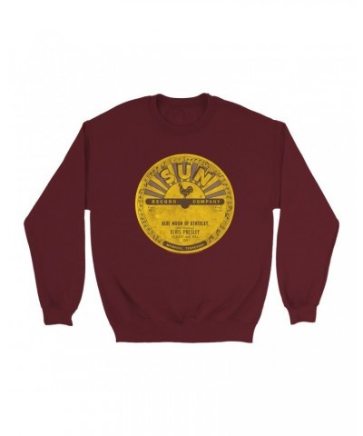 Elvis Presley Sweatshirt | Blue Moon Of Kentucky Record Label Distressed Sweatshirt $15.73 Sweatshirts