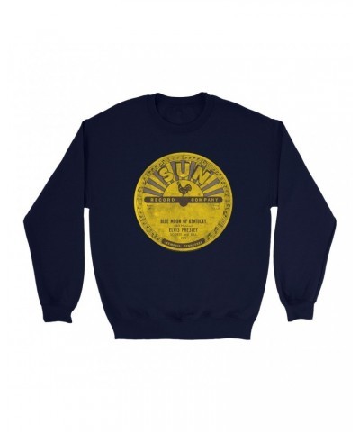 Elvis Presley Sweatshirt | Blue Moon Of Kentucky Record Label Distressed Sweatshirt $15.73 Sweatshirts