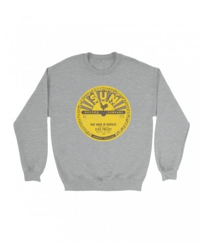 Elvis Presley Sweatshirt | Blue Moon Of Kentucky Record Label Distressed Sweatshirt $15.73 Sweatshirts