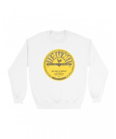 Elvis Presley Sweatshirt | Blue Moon Of Kentucky Record Label Distressed Sweatshirt $15.73 Sweatshirts