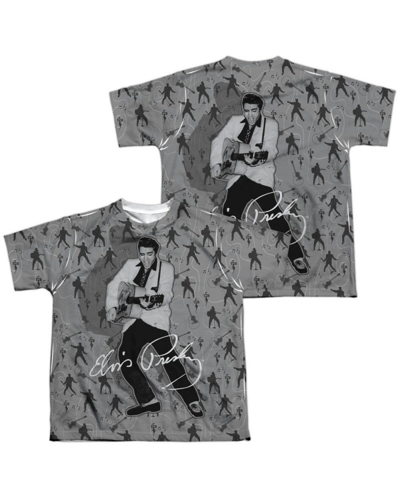 Elvis Presley Youth Shirt | ROCKIN ALL OVER (FRONT/BACK PRINT) Sublimated Tee $8.61 Kids