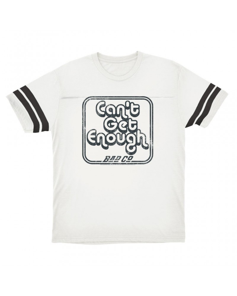 Bad Company T-Shirt | Can't Get Enough Logo Distressed Football Shirt $16.48 Shirts