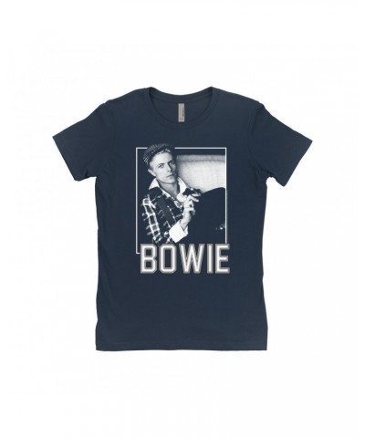 David Bowie Ladies' Boyfriend T-Shirt | Bowie In Black And White Shirt $10.23 Shirts