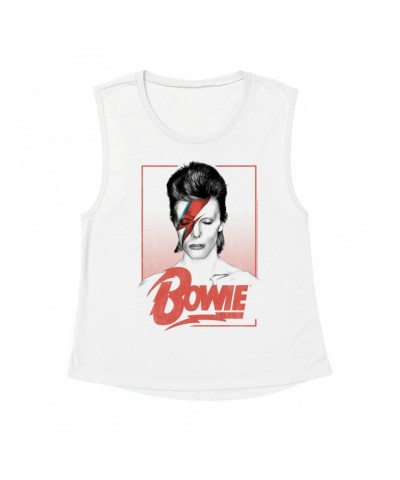 David Bowie Ladies' Muscle Tank Top | Aladdin Sane Bowie Red Image Shirt $12.19 Shirts