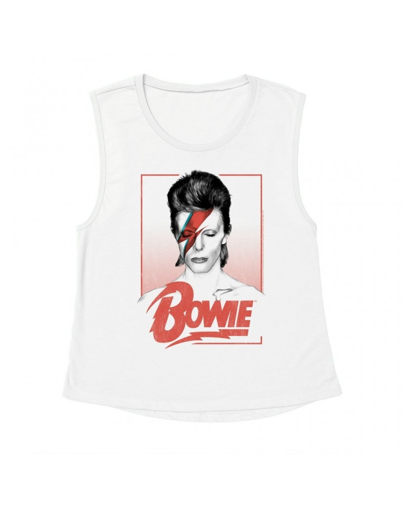 David Bowie Ladies' Muscle Tank Top | Aladdin Sane Bowie Red Image Shirt $12.19 Shirts