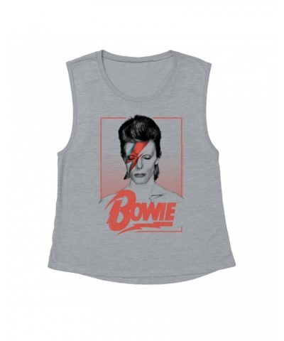 David Bowie Ladies' Muscle Tank Top | Aladdin Sane Bowie Red Image Shirt $12.19 Shirts