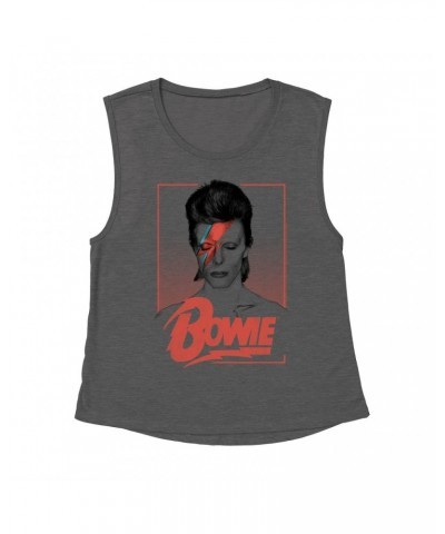 David Bowie Ladies' Muscle Tank Top | Aladdin Sane Bowie Red Image Shirt $12.19 Shirts