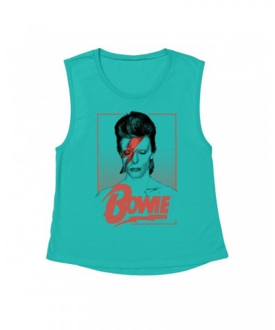 David Bowie Ladies' Muscle Tank Top | Aladdin Sane Bowie Red Image Shirt $12.19 Shirts