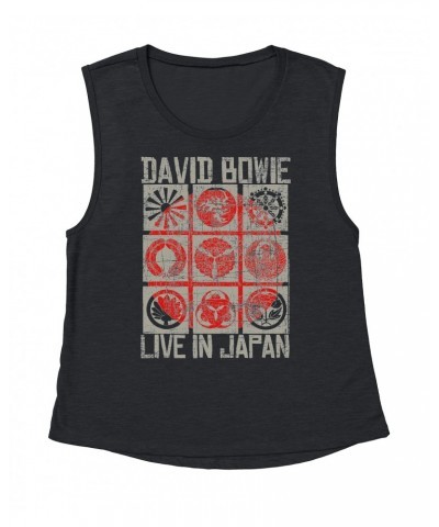 David Bowie Ladies' Muscle Tank Top | Reverse Live In Japan Design Distressed Shirt $10.87 Shirts