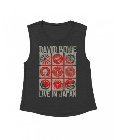 David Bowie Ladies' Muscle Tank Top | Reverse Live In Japan Design Distressed Shirt $10.87 Shirts