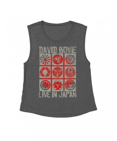 David Bowie Ladies' Muscle Tank Top | Reverse Live In Japan Design Distressed Shirt $10.87 Shirts