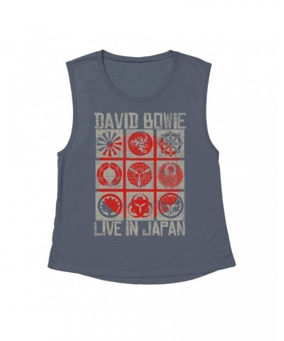 David Bowie Ladies' Muscle Tank Top | Reverse Live In Japan Design Distressed Shirt $10.87 Shirts