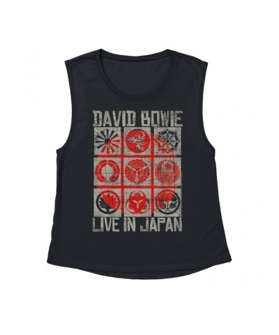 David Bowie Ladies' Muscle Tank Top | Reverse Live In Japan Design Distressed Shirt $10.87 Shirts