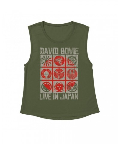 David Bowie Ladies' Muscle Tank Top | Reverse Live In Japan Design Distressed Shirt $10.87 Shirts