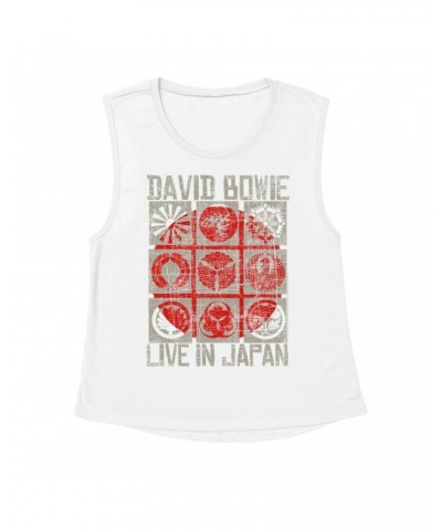 David Bowie Ladies' Muscle Tank Top | Reverse Live In Japan Design Distressed Shirt $10.87 Shirts