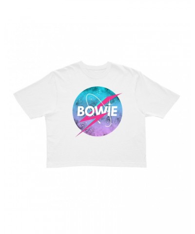 David Bowie Ladies' Crop Tee | Pastel Bowie NASA Inspired Logo Crop T-shirt $12.40 Shirts