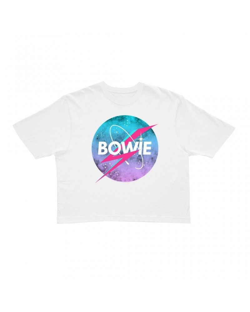 David Bowie Ladies' Crop Tee | Pastel Bowie NASA Inspired Logo Crop T-shirt $12.40 Shirts