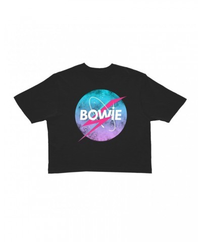 David Bowie Ladies' Crop Tee | Pastel Bowie NASA Inspired Logo Crop T-shirt $12.40 Shirts