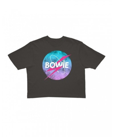 David Bowie Ladies' Crop Tee | Pastel Bowie NASA Inspired Logo Crop T-shirt $12.40 Shirts