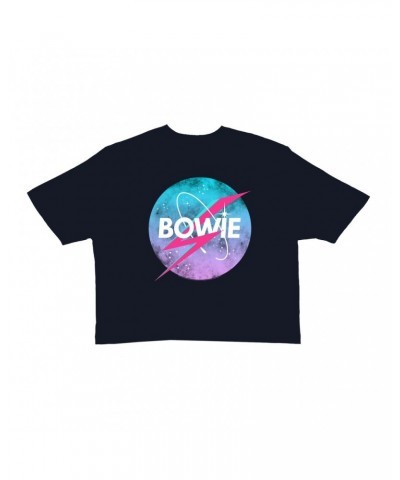 David Bowie Ladies' Crop Tee | Pastel Bowie NASA Inspired Logo Crop T-shirt $12.40 Shirts