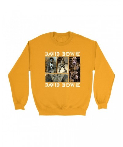 David Bowie Bright Colored Sweatshirt | Pastel Bowie Photo Collage Distressed Sweatshirt $11.53 Sweatshirts