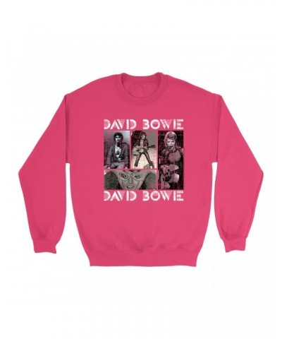 David Bowie Bright Colored Sweatshirt | Pastel Bowie Photo Collage Distressed Sweatshirt $11.53 Sweatshirts