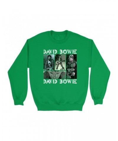 David Bowie Bright Colored Sweatshirt | Pastel Bowie Photo Collage Distressed Sweatshirt $11.53 Sweatshirts