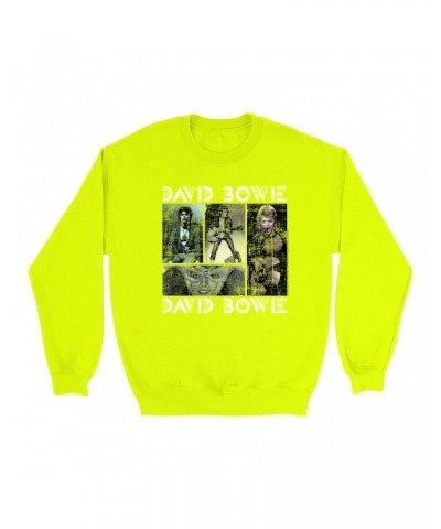 David Bowie Bright Colored Sweatshirt | Pastel Bowie Photo Collage Distressed Sweatshirt $11.53 Sweatshirts