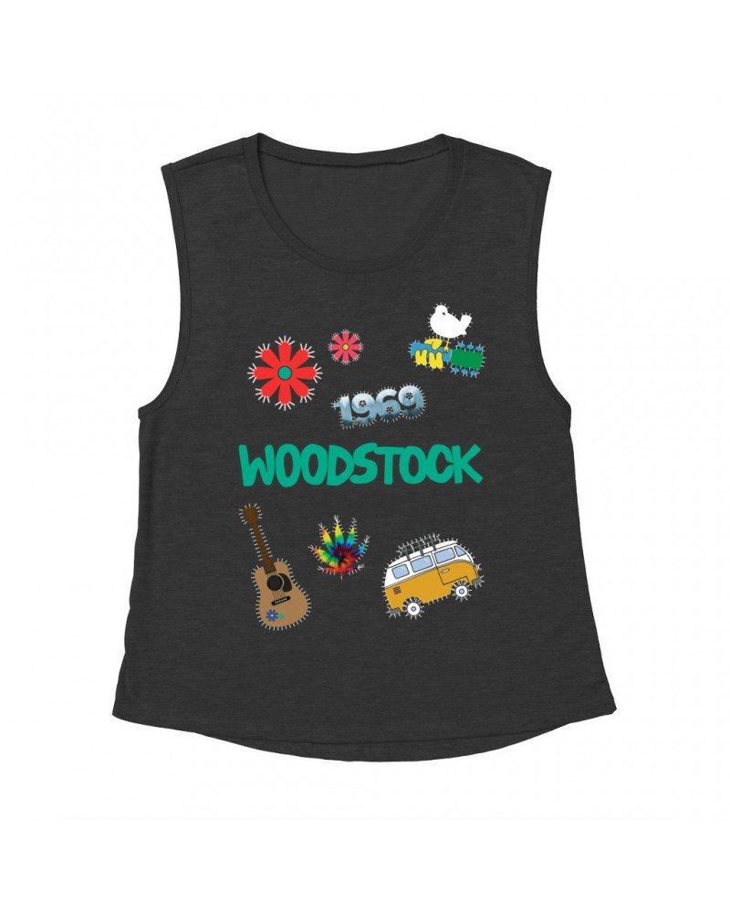 Woodstock Ladies' Muscle Tank Top | Patches Design Shirt $11.86 Shirts