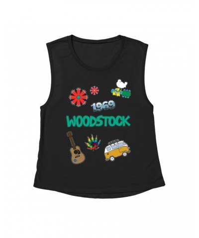 Woodstock Ladies' Muscle Tank Top | Patches Design Shirt $11.86 Shirts