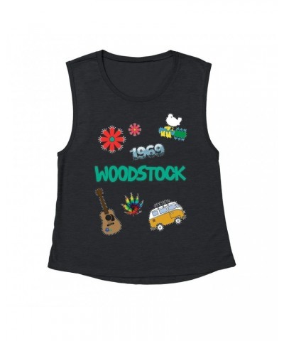 Woodstock Ladies' Muscle Tank Top | Patches Design Shirt $11.86 Shirts